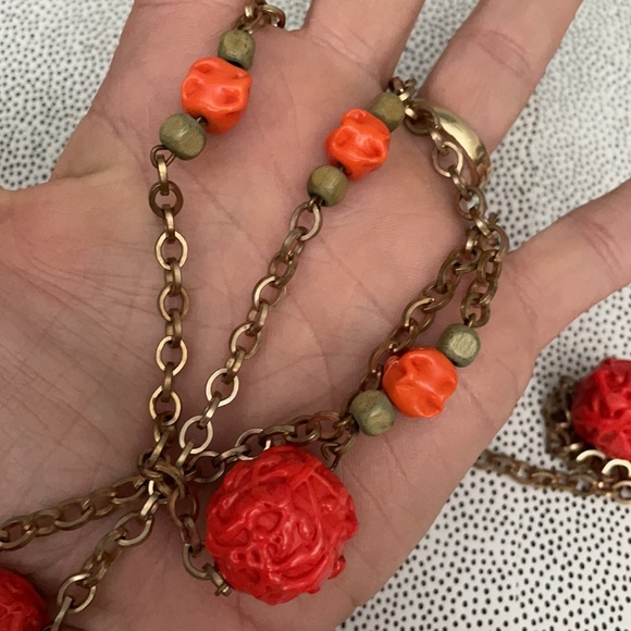 Vintage Orange bead with Gold Chain 24 “ long Necklace - Picture 5 of 7